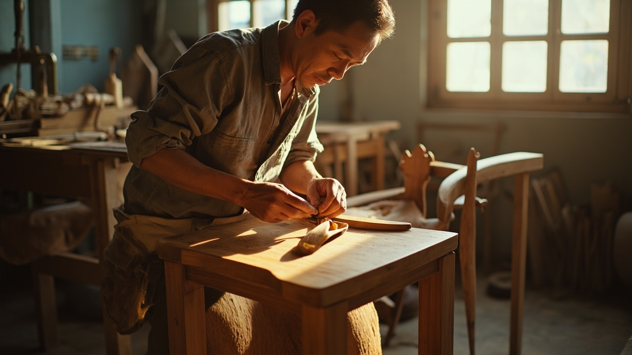 Vietnamese artisan crafting quality furniture.