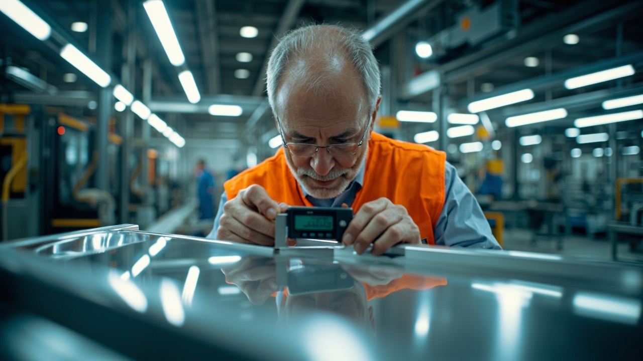 Precision inspection of Vietnam aluminium frames in a modern factory.