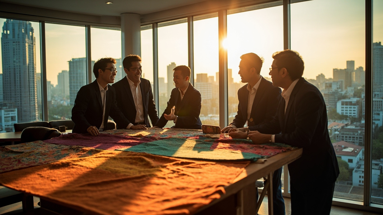 Artisans collaborate with technicians in a Vietnamese textile production facility