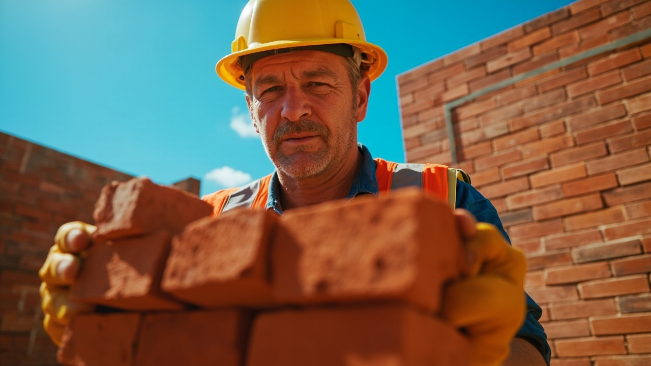 A worker handles durable bricks at a Sydney construction site.