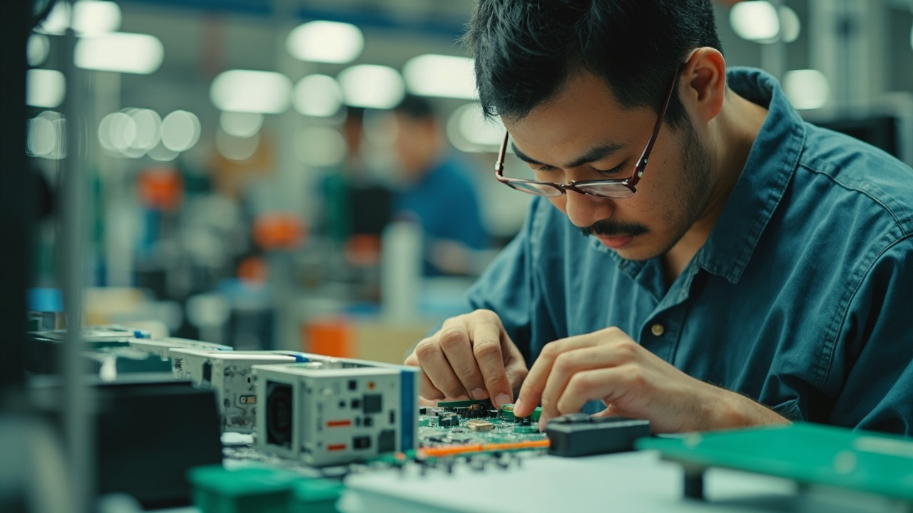 Skilled Vietnamese worker crafting high-quality electronics.