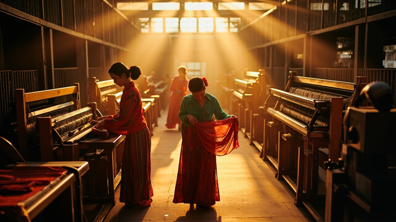Artisans collaborate with technicians in a Vietnamese textile production facility