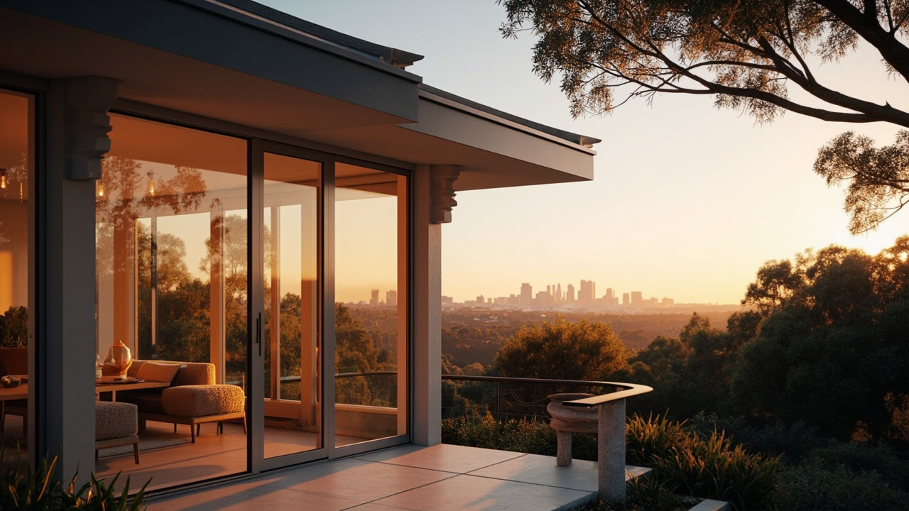 A contemporary Sydney suburban home featuring sleek aluminium window and door frames under evening light.
