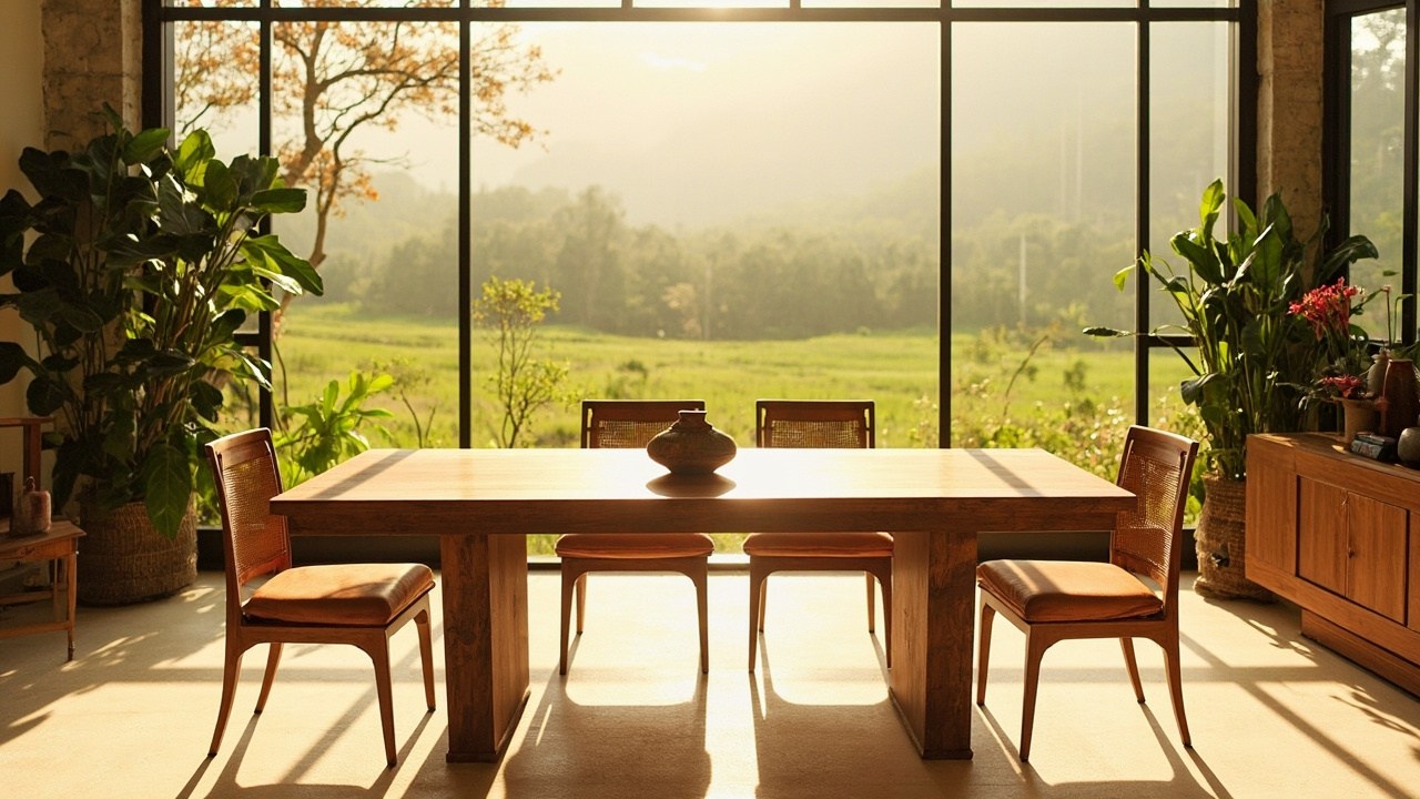 Display of premium rubberwood furniture in a modern Vietnamese showroom.