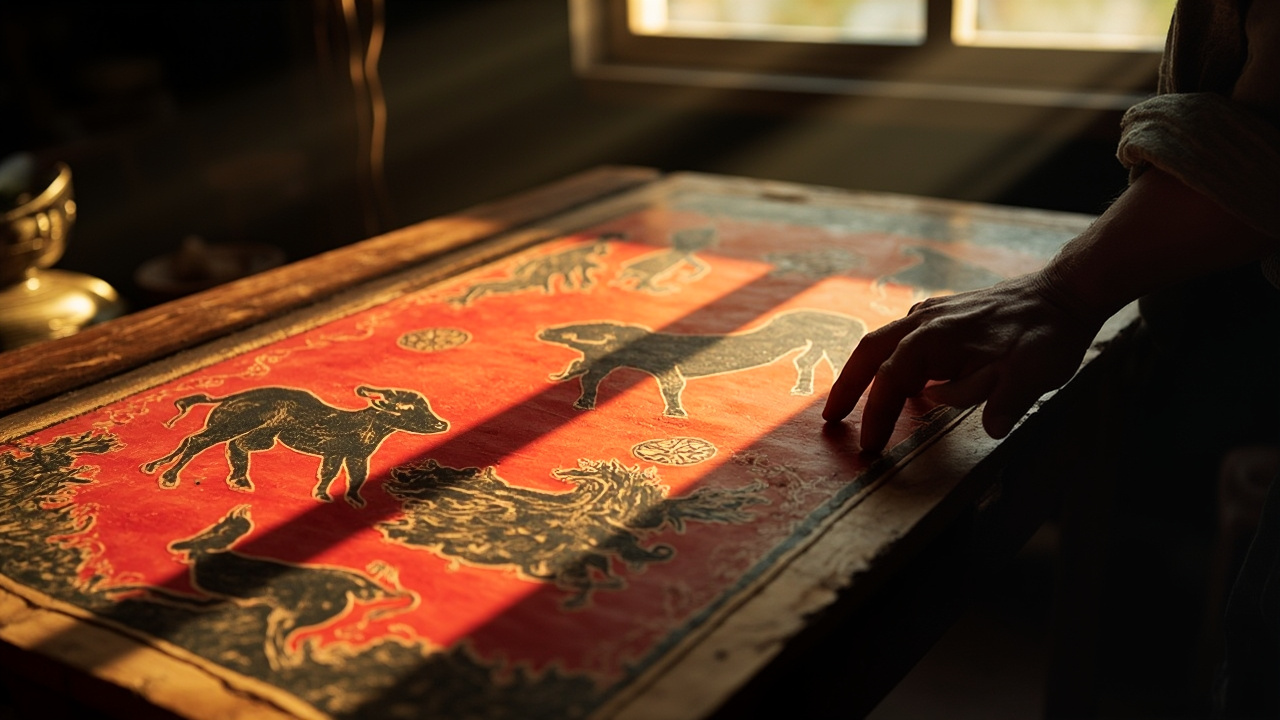 A glimpse of traditional Vietnamese Dong Ho folk painting craftsmanship.